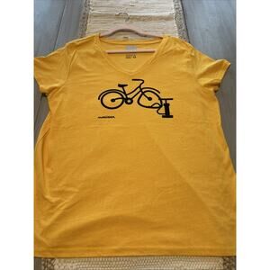 Marushka Yellow Black Flat Tire Bicycle Print Women’s Sz XL T Shirt V Neck